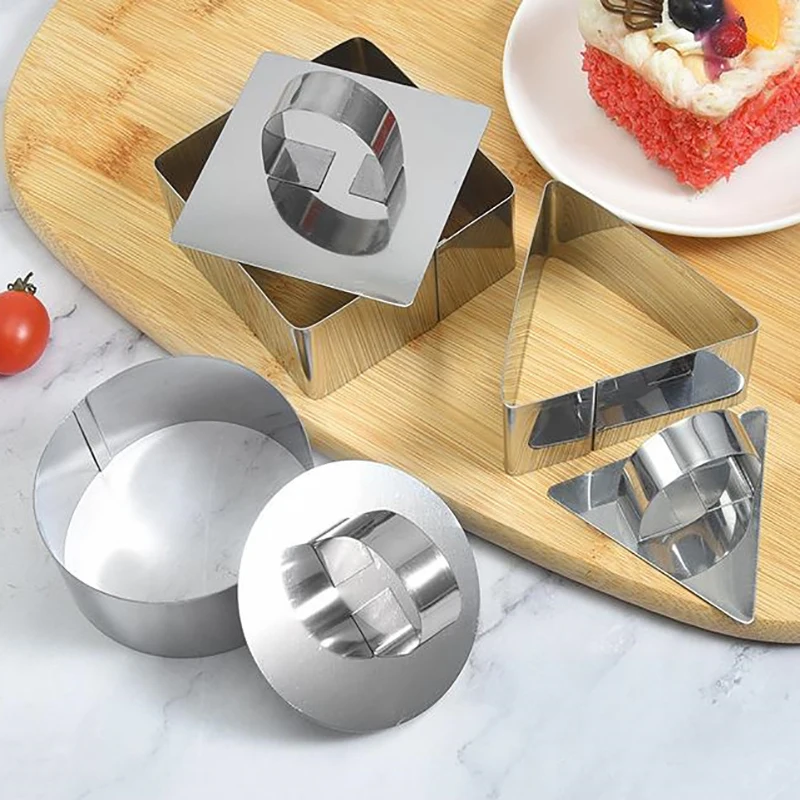 Round Stainless Steel Cake Mousse Ring With Lid Cake Decoration Tool Pastry Cake Mousse Mold Rice Ball Sushi Maker Kitchen Tool