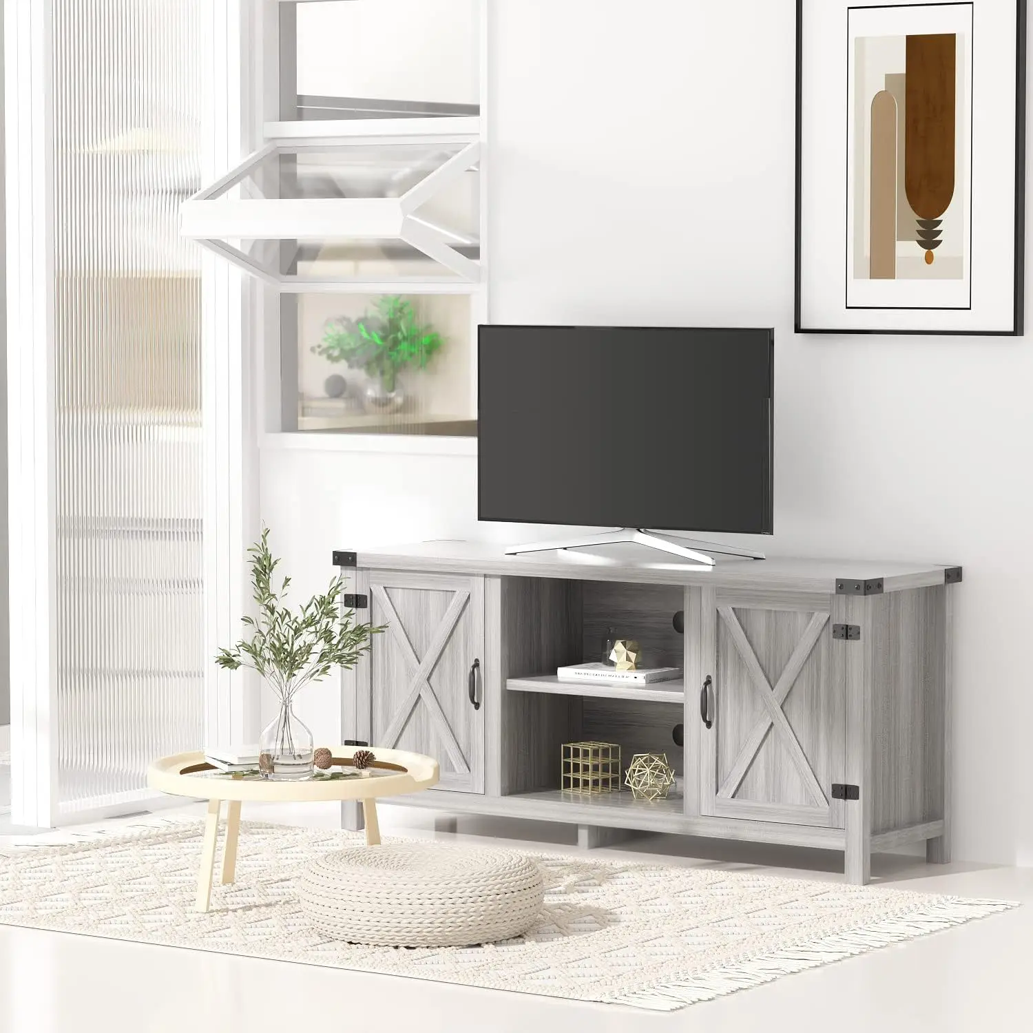 Cross-border foreign trade with retro style TV cabinet, simple barn door, living room storage audio-visual cabinet, floor-to-cei
