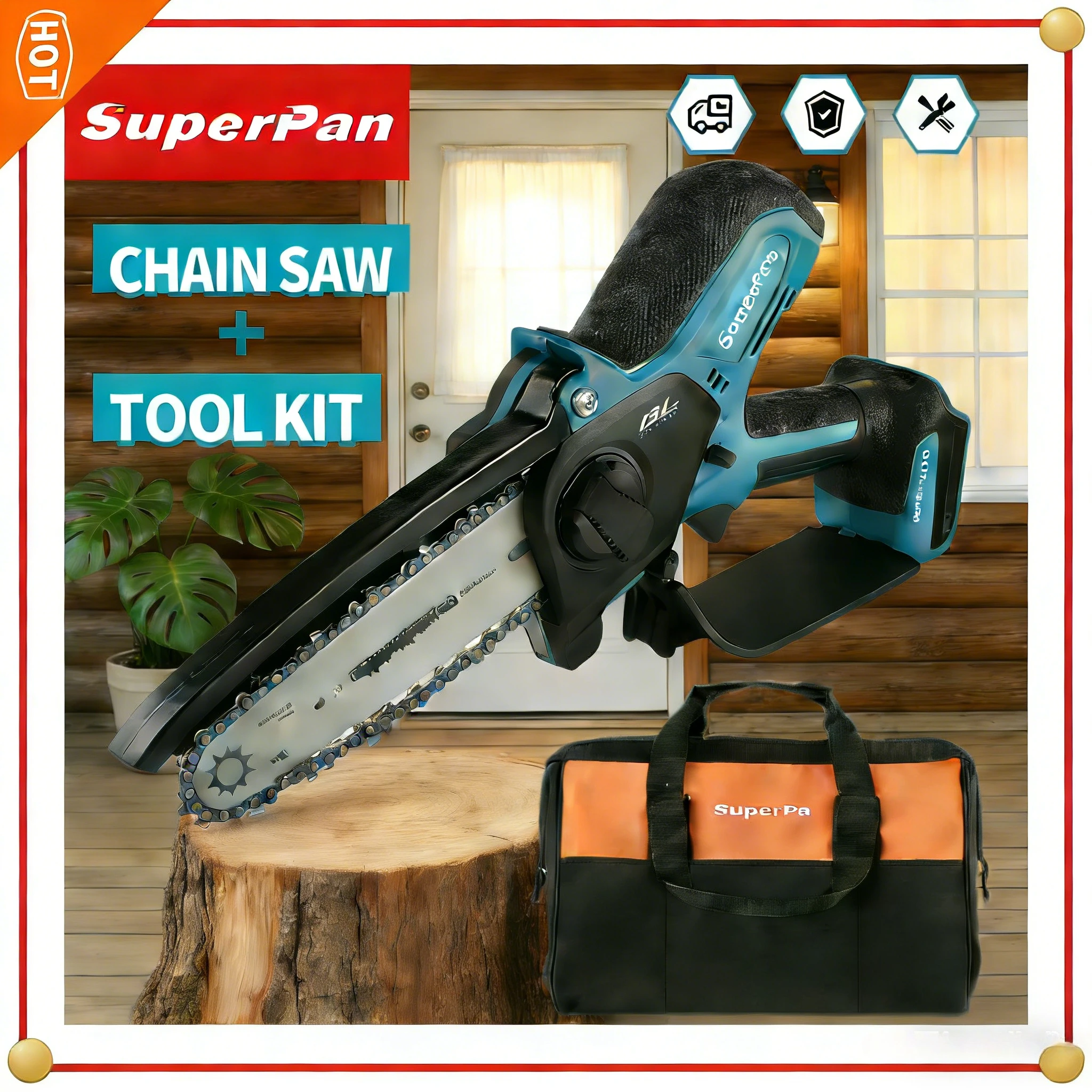 

SuperPan Portable Electric Chainsaw chain saw portable 420MM 0.325" Pitch for Tree Branch Cutting for makita 18V battery pin