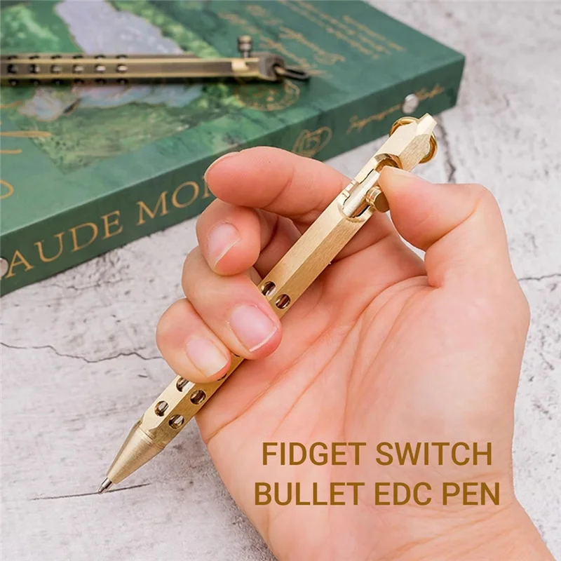 

HJ-4Pack Bolt Action Pen Set, Hexagonal Solid Brass Pocket Pen With 40 Ballpoint Refills