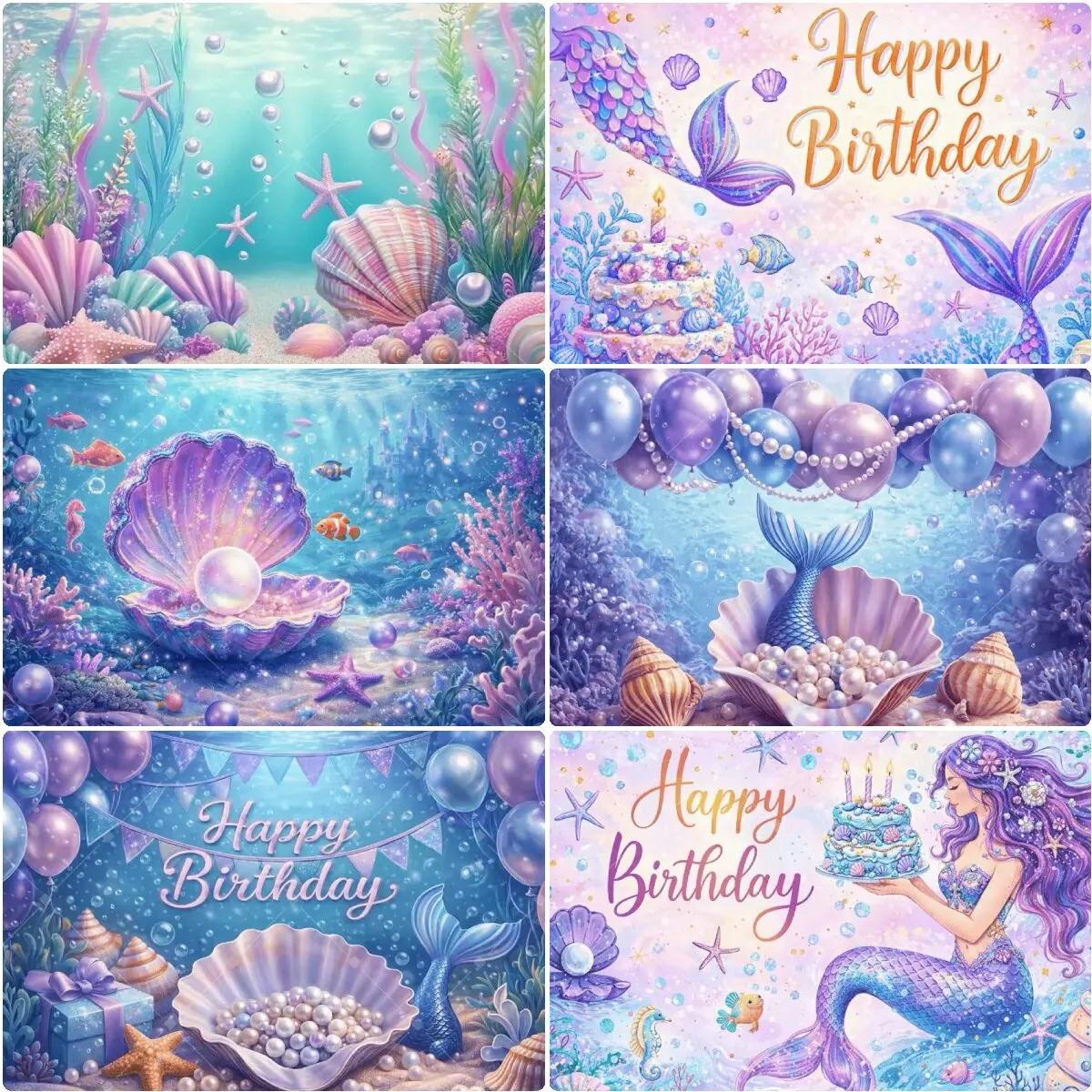 Meerjungfrau Geburtstagsparty Deko Hintergrund Schöne Fischschwanz Unterwasserwelt Prinzessin Mädchen Geburtstagstorten-Tisch Dekorationen