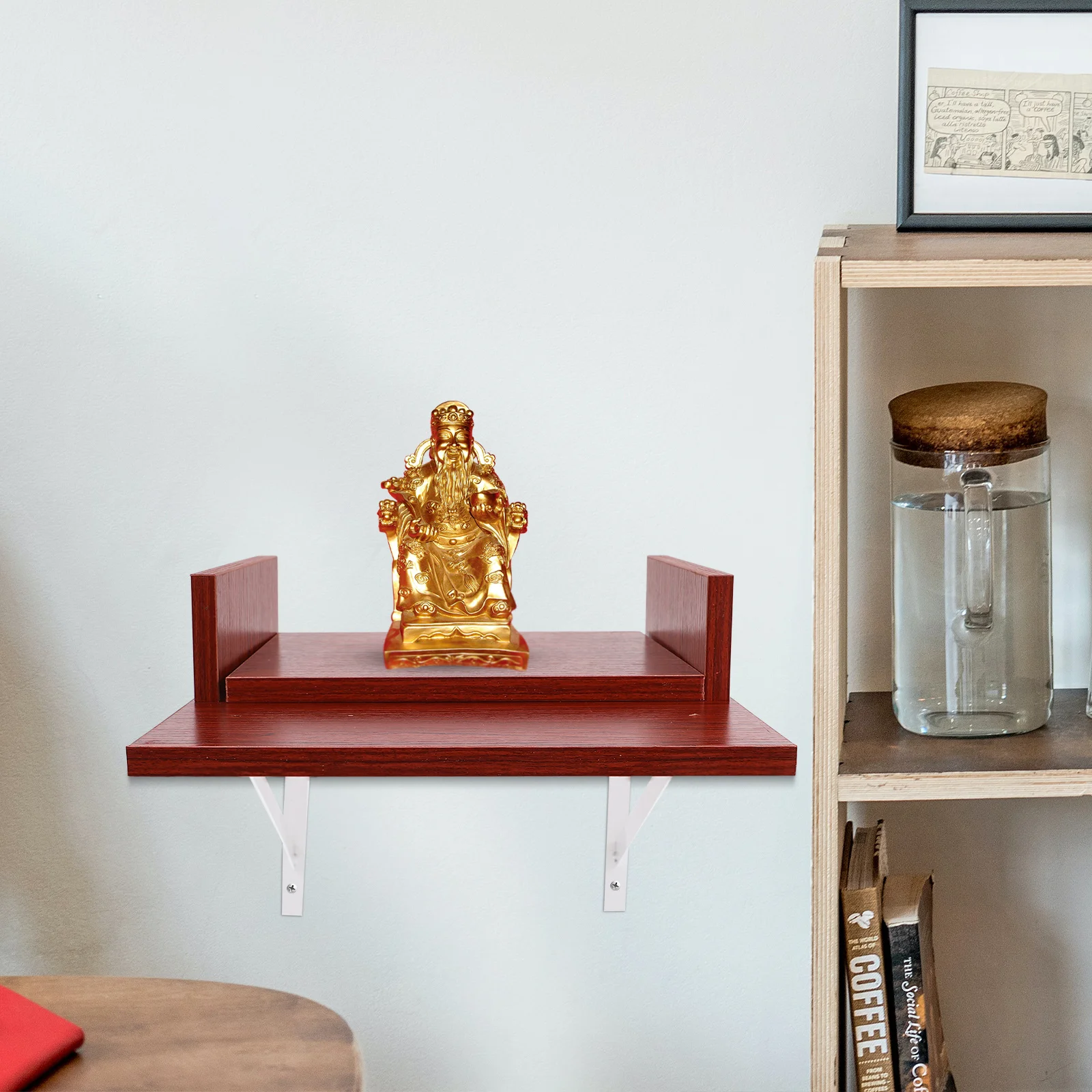 

Wall Mounted Wooden Buddha Shelf Rustic Chinese Style Buddhist Stand for Home Office Tabletop Wall Mounted Buddha Stand