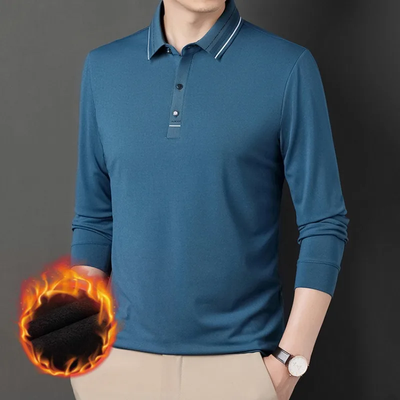 Mens Clothing Male Shirts Winter Warm Long Sleeve Polo New Fleece Lined Top Comfortable Casual Wear