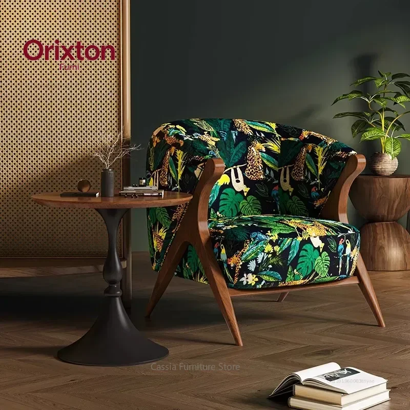 Tropical Style Single Sofa Designer Leisure Chair Living Room Balcony Single Chair Tiger Mountain Pattern Light Luxury Sofa