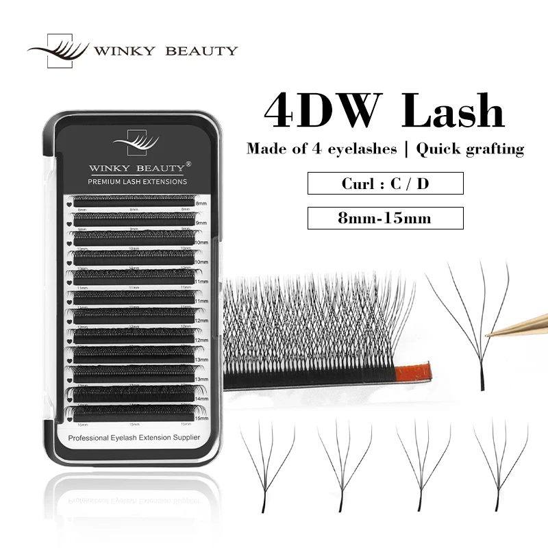 

12line/Tray 4D W Shape Eyelash Extensions Bloom Automatic Flowering Premade Fans Natural Soft Individual Lashes
