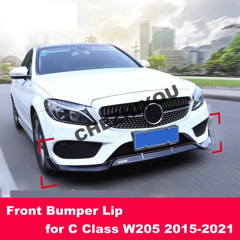 Front Bumper Lip Body Kit Spoiler Splitters for Mercedes Benz C Class W205 C205 C180 C200 Sport Version 2015-2021 3 Pieces