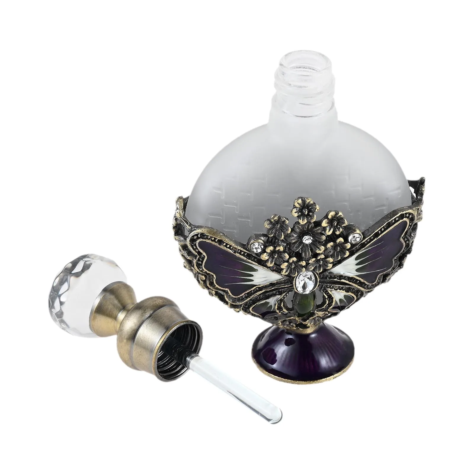 1pc Antique Bronze Enamel Butterfly Mini Bottle Empty Perfume Jar 10ml Crystal Cap Ornament Decor Bathroom Dresser Desk Mirror