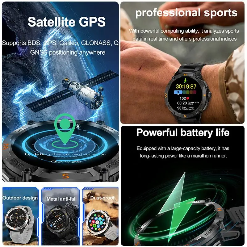 1.43" AMOLED Screen Smartwatch GPS Motion Track 100+ Sports Modes AI Voice Assistant Bluetooth Call Weather Smart Watch For Men