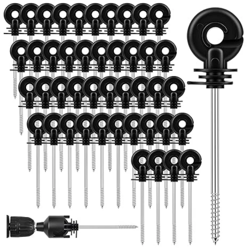 LSXHQ 50Pcs Electrical Fence Insulators 150mm Wire Connection Tool Fence Insulator Animal Fence with Socket Wrench Set Screw-In