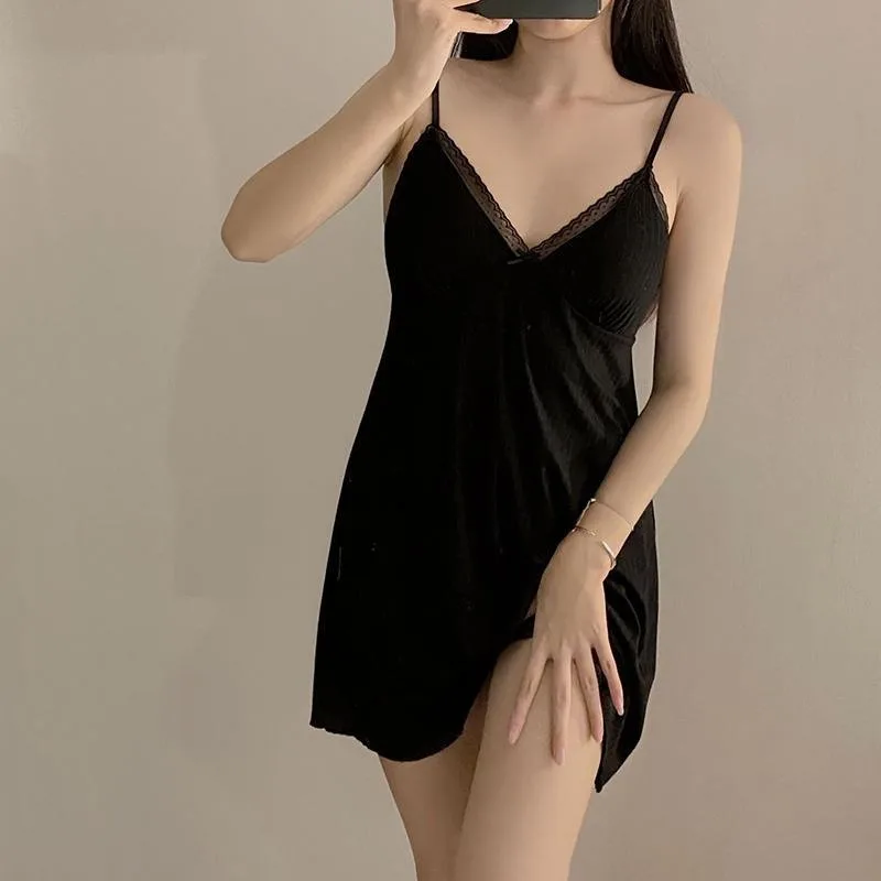 150kg Plus Size Loose Pajama Women Sexy Lace V-neck Suspender Nightgown 3XL Extra Large Summer Homewear Sleeveless Mini Dress