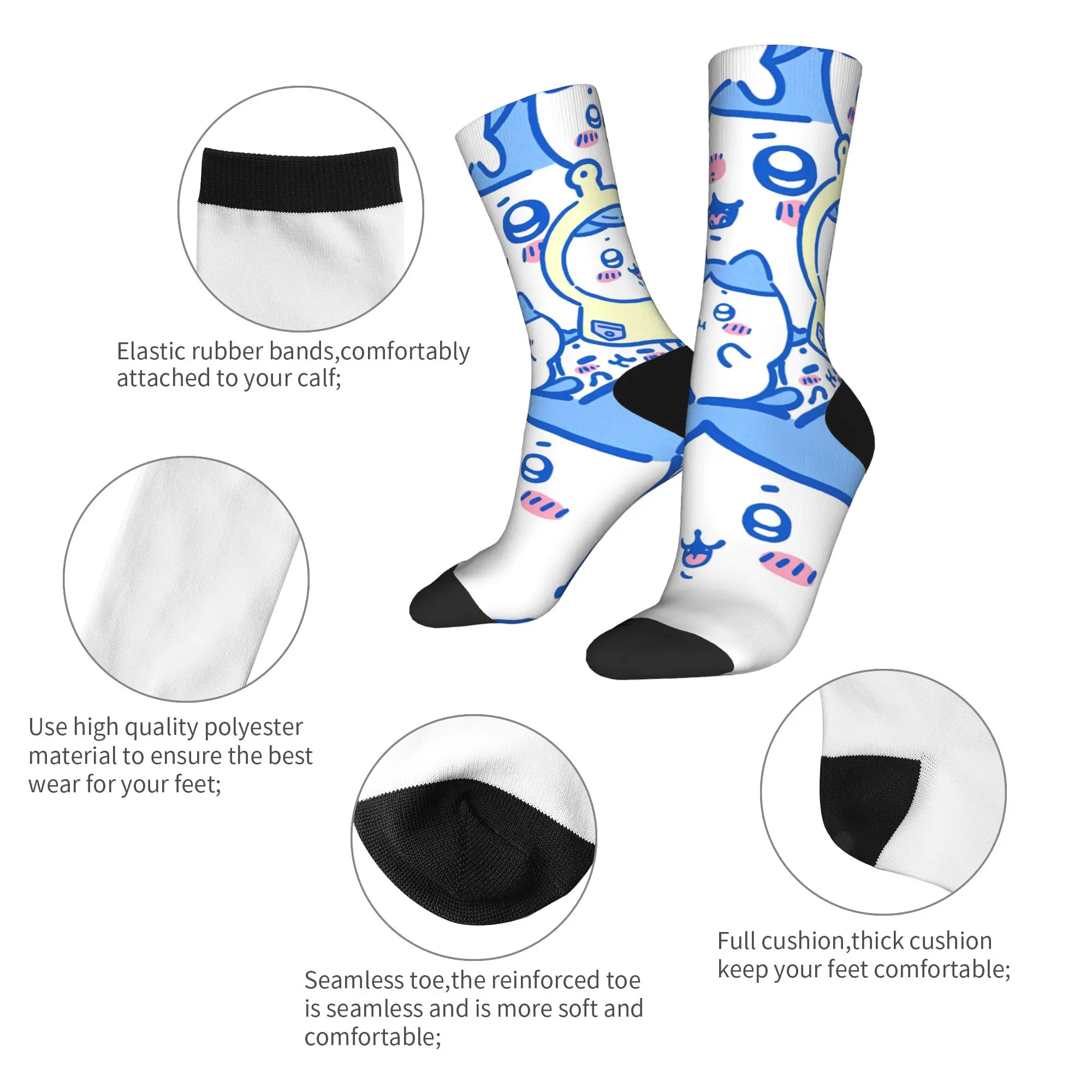 Śmieszne skarpetki Chiikawa Hachiware dla dorosłych mężczyzn, średniej grubości, miękkie skarpetki do skateboardingu, jesienne, graficzne, antypoślizgowe.