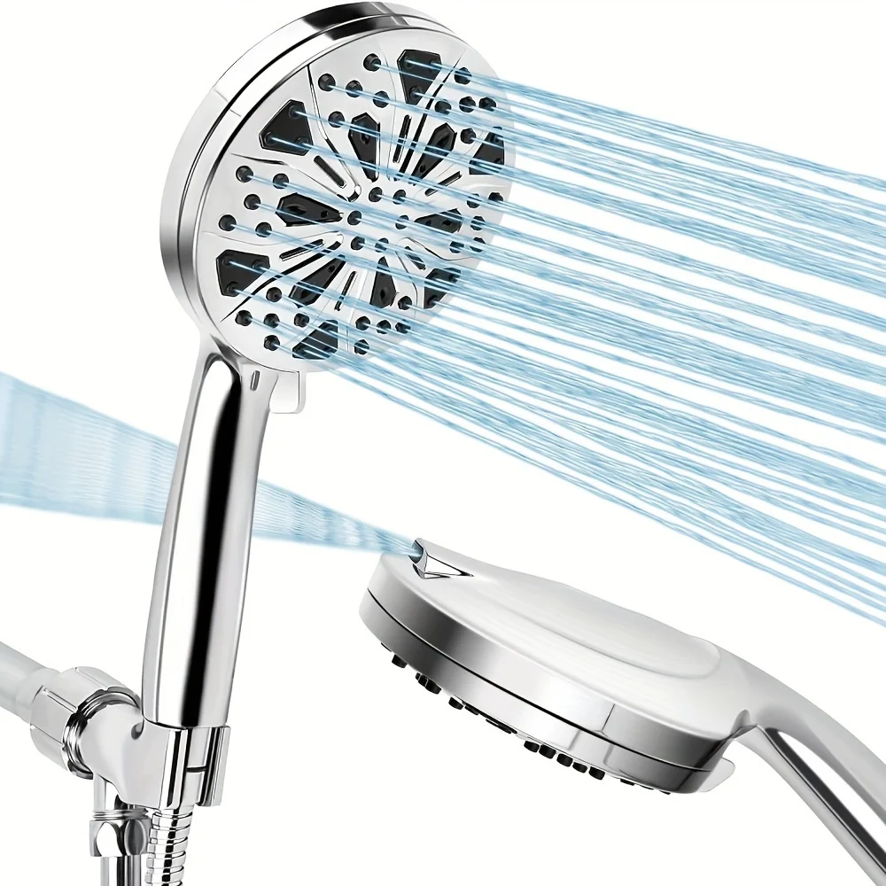 

High Pressure Handheld Shower Head, 10 Spray Settings, 2-in-1 Power Wash, Chrome Plastic, Water-Saving, Versatile Bathroom Acces