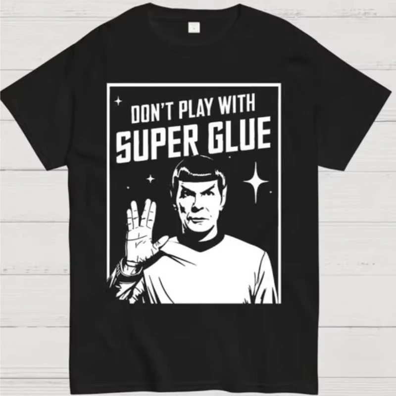 Camiseta Masculina de Algodão 2026 Nova e Divertida com Estampa 'Não Brinque com Cola Super Forte' Star Trek, Gola Redonda, Manga Curta, Peça de Vestuário Única