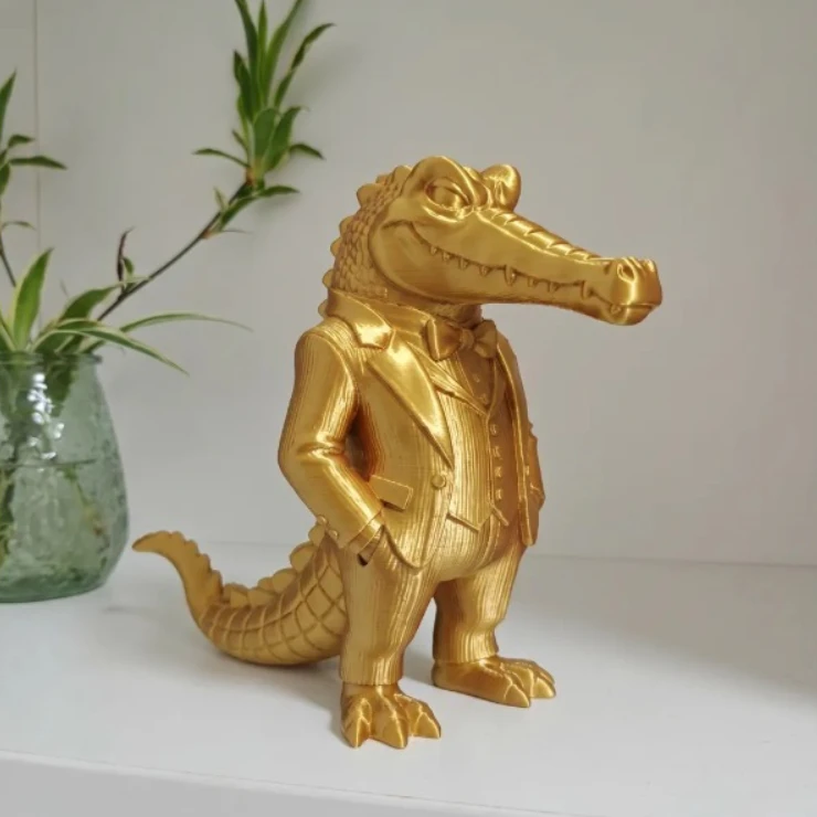 Gentleman Suit Crocodile Statues 3D Printed Gentleman Croc Figurines Retro Desktop Bookshelf Ornament Business Style Collectible - view 6