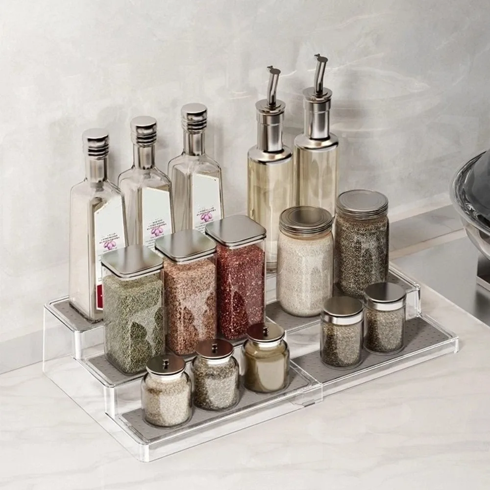 

3 Tier Expandable Spice Rack Adjustable Kitchen Organizer Countertop Display Shelf Multi Functional Visible