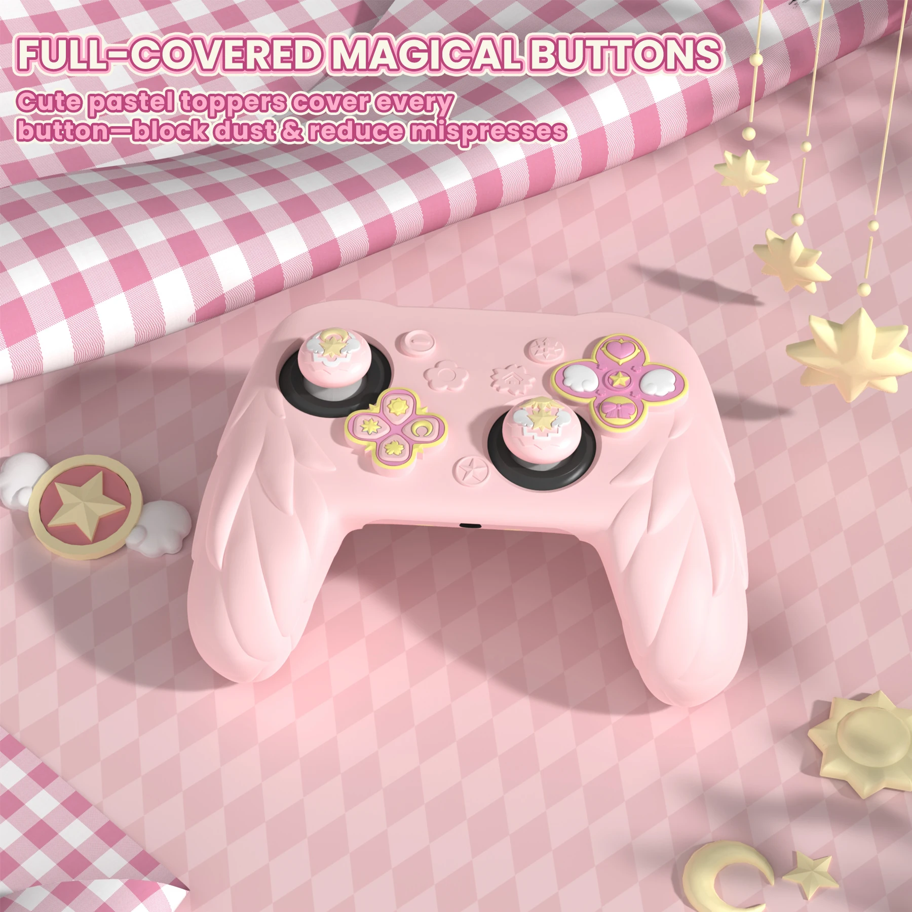 PlayVital Magic Wings Silicone Cover for Nintendo Switch 2 Pro Controller, Cute Protective Skin Case  with accessories - Pink