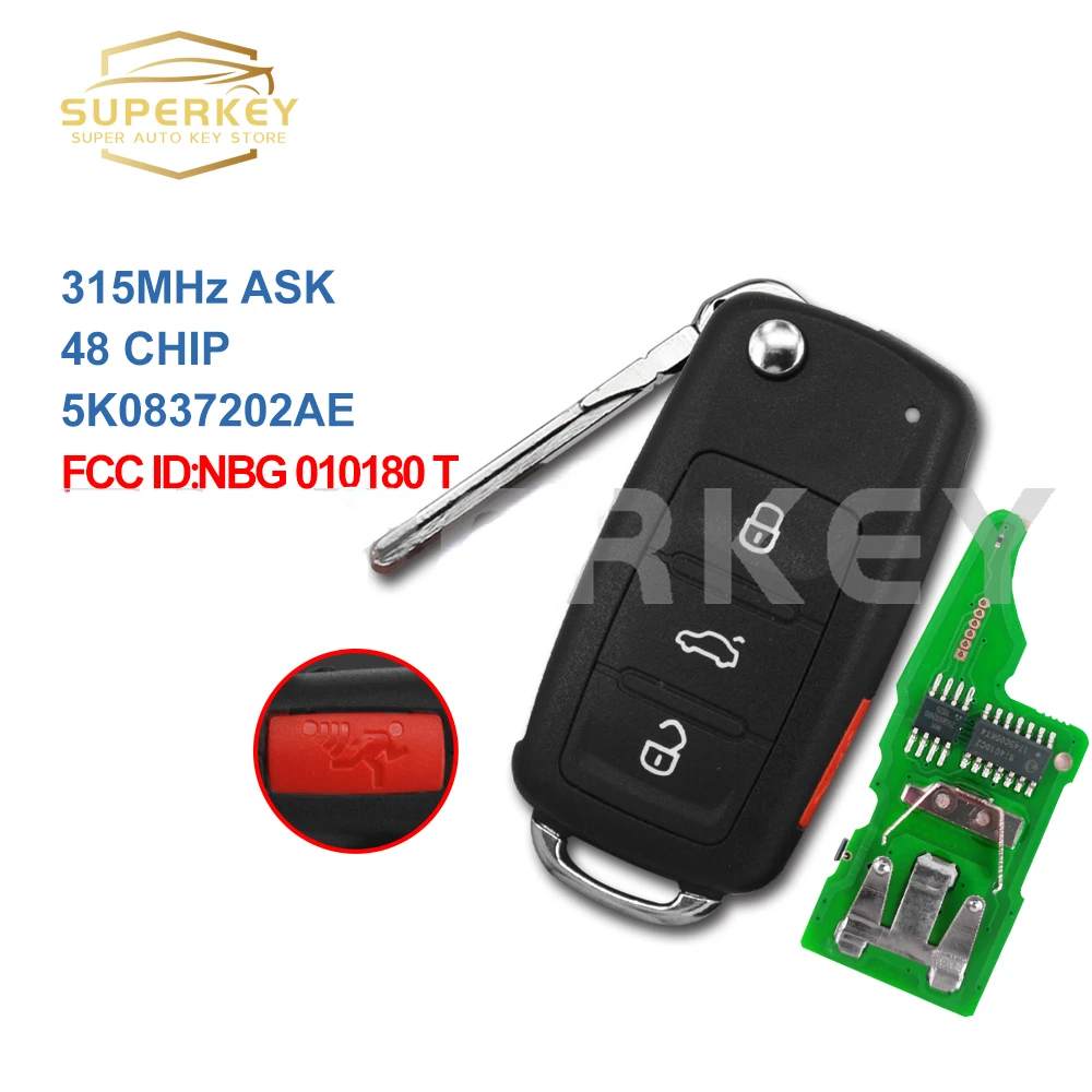 SUPERKEY Fernbedienung Auto Schlüssel 315Mhz 5K0837202AE Für VW Jetta Passat Beetle Tiguan EOS Golf 2011-2017 48 CHIP NBG 010180 T