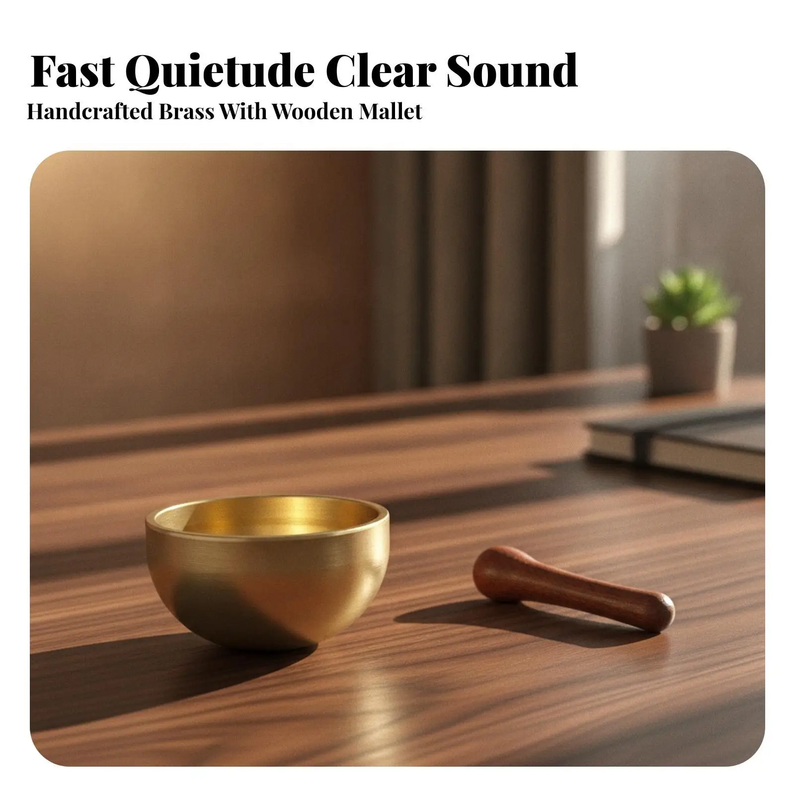 Handcrafted Mini Meditation Bowl Brass Wood for Peaceful Sleep Yoga Therapy Desktop Ornament