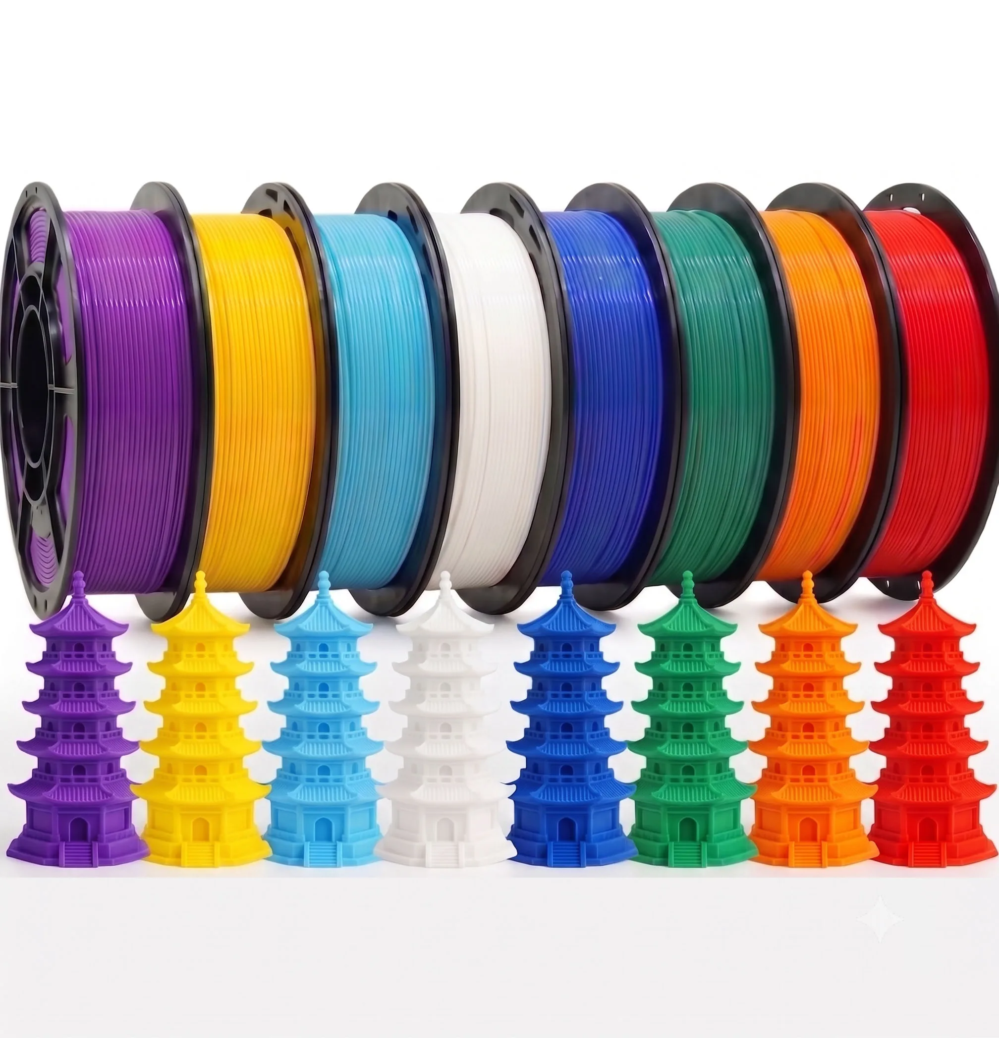 PLA+3D Printer Filament 1.75mm Bundle,Individually Vacuum Packed,Multicolor Dimensional Accuracy +/- 0.02mm,250g per Spool,8 pcs