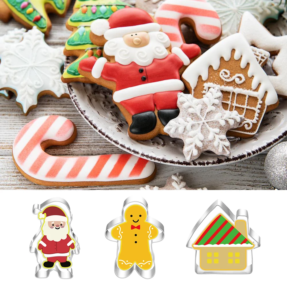 Christmas Supplies 1pc Stainless Steel Christmas Cookie Cutter Xmas Tree Santa Claus Biscuit Fondant Mold for Home Kitchen