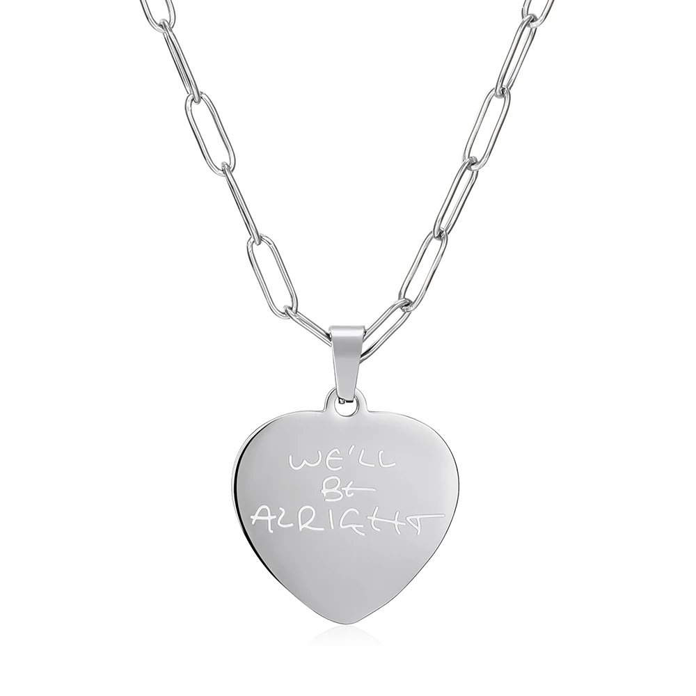 "We Sera Alright" Collier en Acier Inoxydable Harry Styles Coeur Pendentif Bijoux Cadeaux de Qualité pour Femmes et Bol Gérérateur