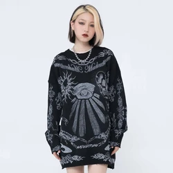 Pull surdimensionné à imprimé tête de mort pour homme et femme, vêtement en tricot, Streetwear Harajuku à manches longues, style gothique effiloché, Y2k