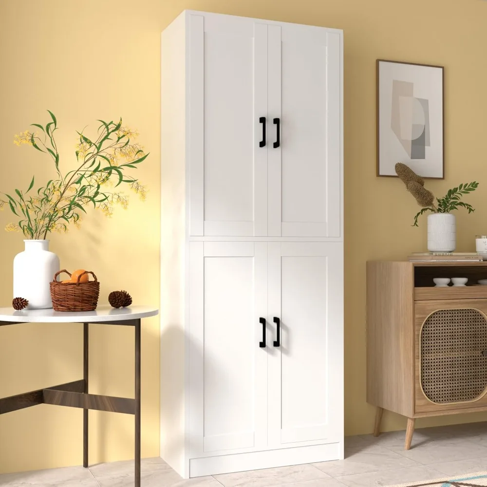 

White Kitchen Pantry, 71" Tall Cabinet with Doors, Hutch with Storage for Dining Room