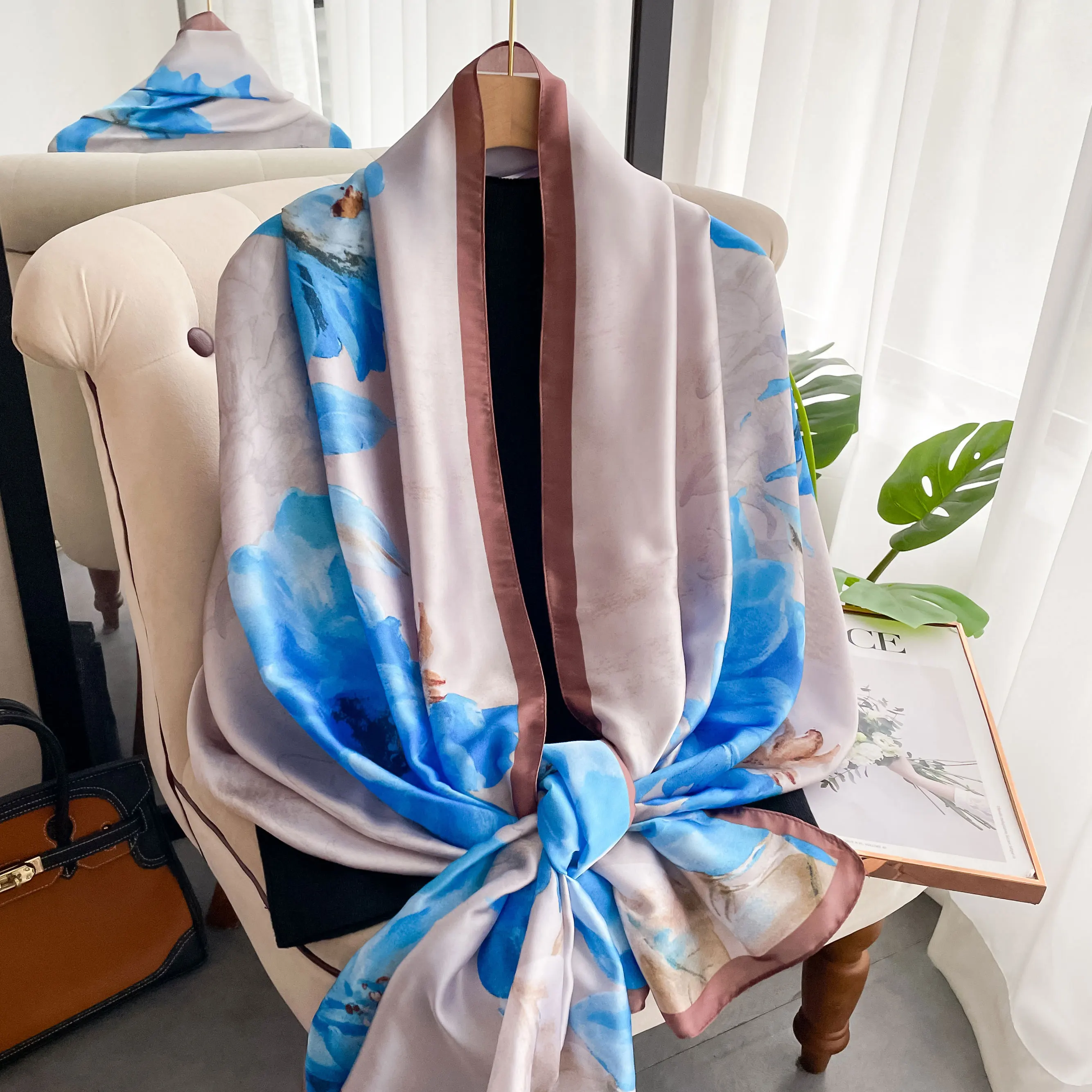 New luxury brand 180*90 cm 2024 silk scarf scarf womens shawl wrap spring hijab cloth Fonda scarf womens hijab beach shawl