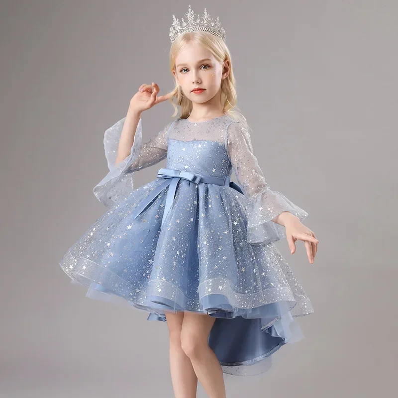 Baby Girls Party Christmas Gala Wedding Birthday Princess Dresses Kids Dress 5 8 To 10 11 Years Children\'s Blue Elegant Costumes