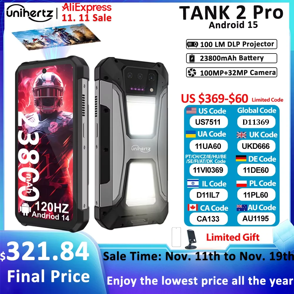 Unihertz tank 2 Pro 8849 rugged phone with projector 100MP 24GB 256GB Android 14 100MP NFC 120W Helio G99 23800mAh