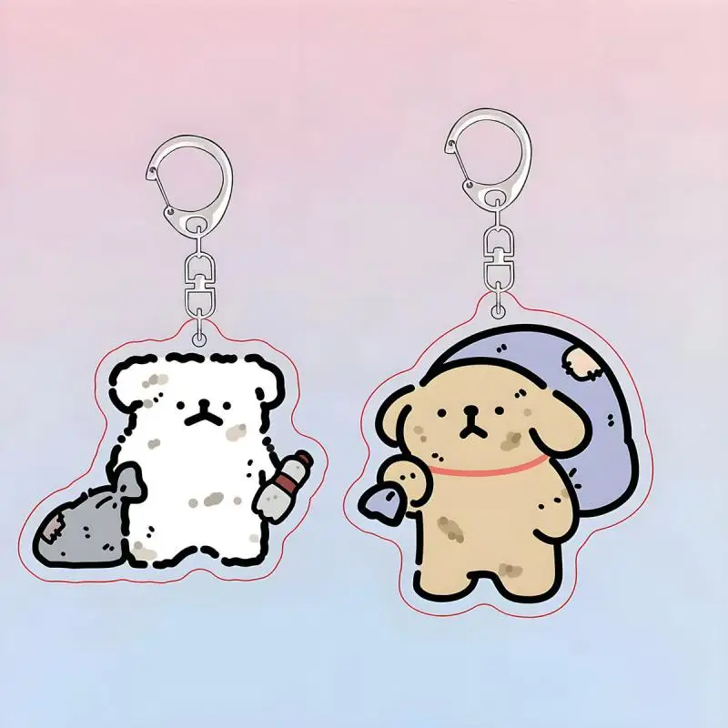 Mision Maltese Cartoon Couple Keychain Pendant Kawaii Cute Anime Acrylic Line Dog Knapsack Double Pendant Creative Couple Gifts