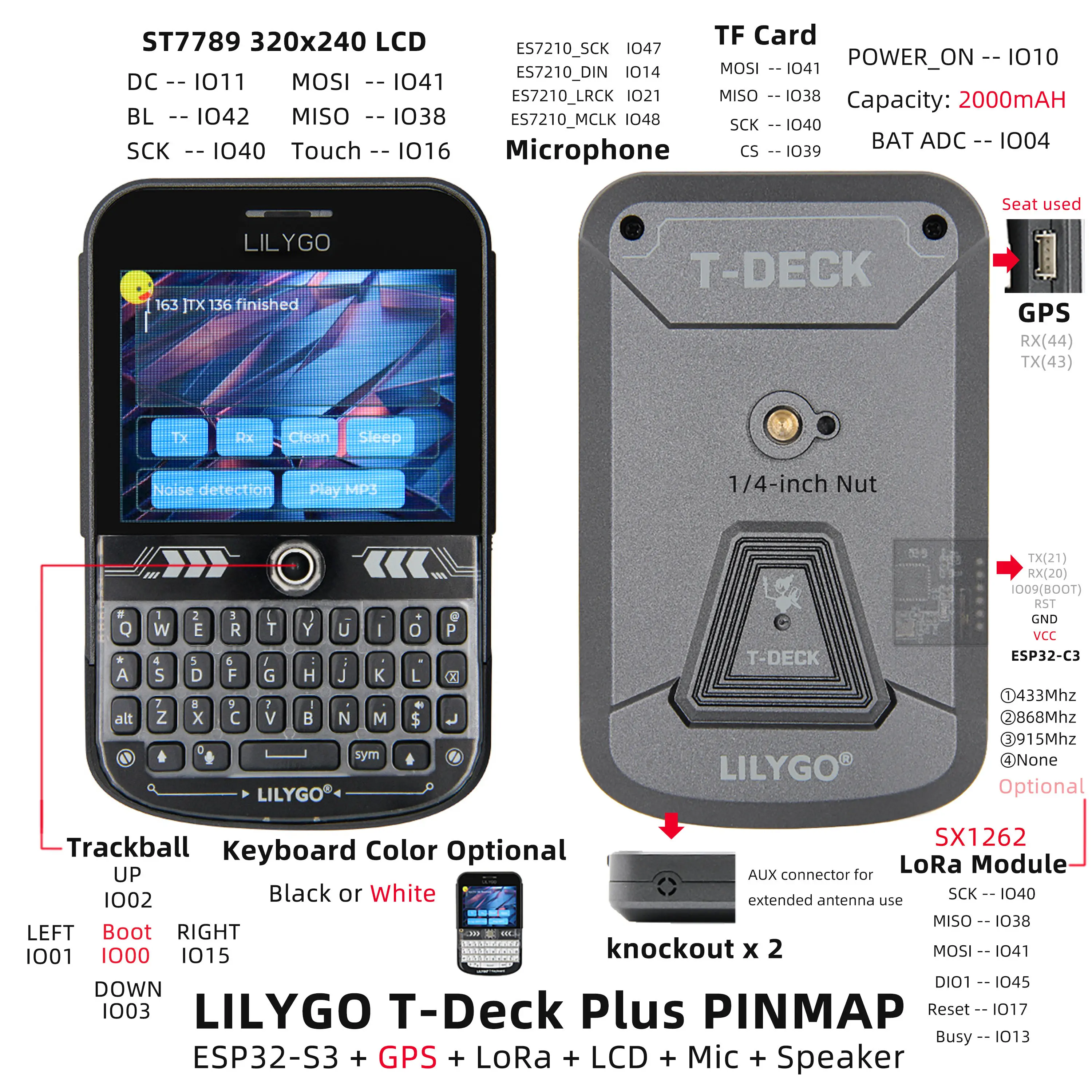 LILYGO ® T-Deck Plus ESP32-S3 GPS LoRaWAN + LCD Long Range Communication Module
