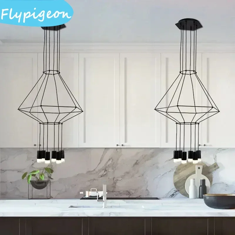

Nordic Black Acrylic LED Chandelier Creative Simple Line Design Pendant Lamps for Living Room Staircase Interior Home Lighting