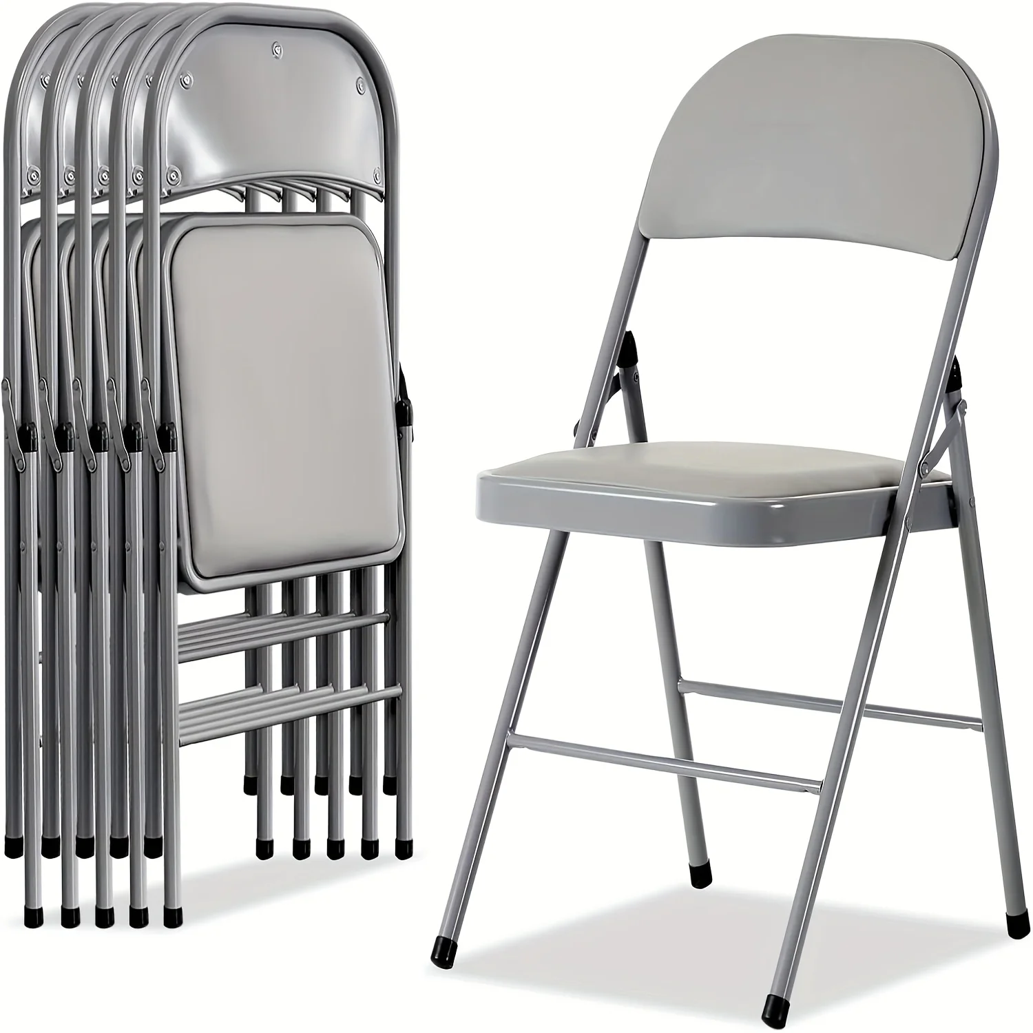 

[Indoor/Outdoor] Set of 6 Leather Chairs, Designed to Be Foldable And Stackable, with a Steel Frame That Supports Up to 350 Lbs, Suitable for Both Indoor And Outdoor Use, Ideal for Commercial Events Like Weddings, Parties, And Picnics, Available in Gray