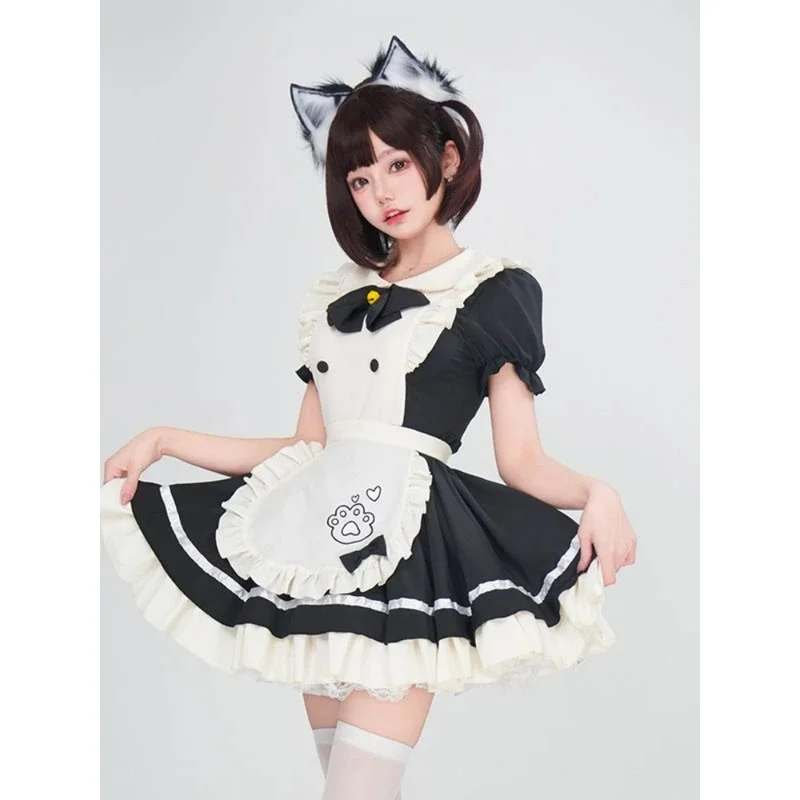 

Plus Size Maid Cosplay Cute Kitty Dress Vestidos Anime Housemaid Cafe Cat Paw Costume 3-Piece Disfraz