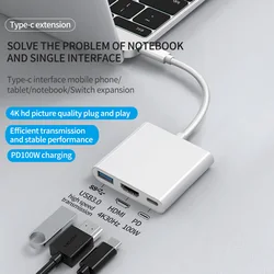 3 in 1 USBC to HDMI HUB Type-C Multiport Adapter HDTV 4K with 100W PD USB 3.0 Docking Station for Switch Macbook Laptop Phone PC