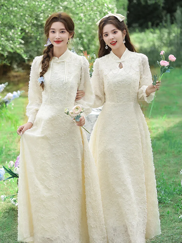 

Потрясающее женское платье-ципао с длинным рукавом, универсальное, модное, для свадебных торжеств