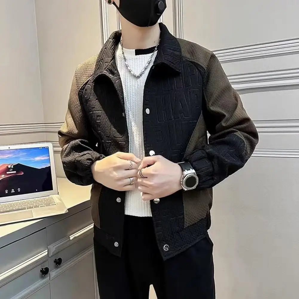 Men Lapel Jacket Men's Hop Style Windproof Jacket With Color-blocked Design 3d Letter Patterns Street Fashion Coat For Long