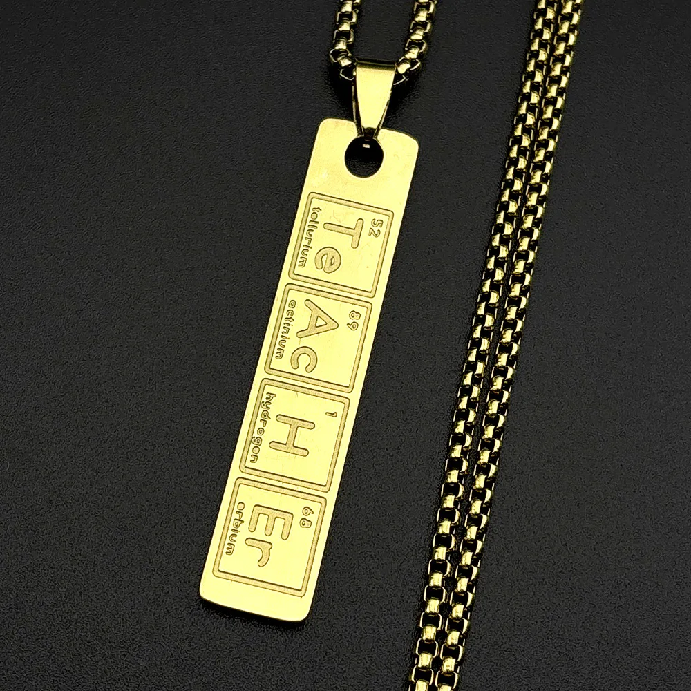 New trendy science student's genius chemical element periodic table symbol necklace - stainless steel sweater chain jewelry acce