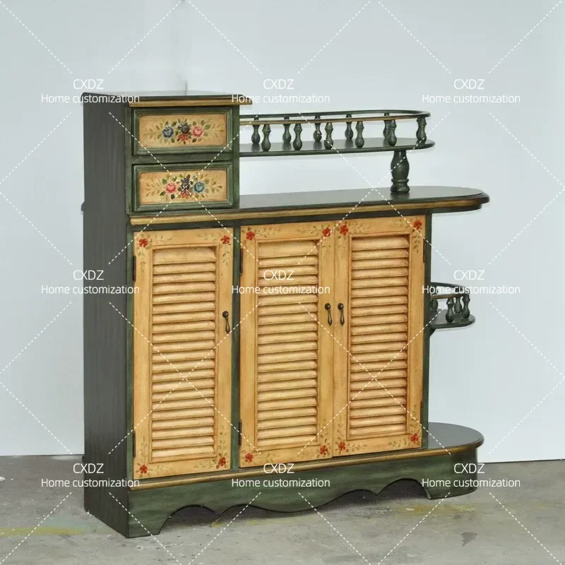 Mediterranean Double Sided Entrance Cabinet Foyer Retro Living Room Partition Hand Painted Storage Shoe Cabinet