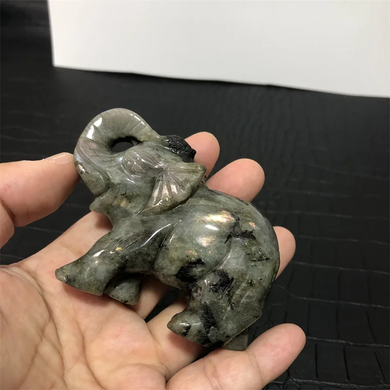 High quality labradorite Elephant hand Carved crystal Quartz Animal Elephant