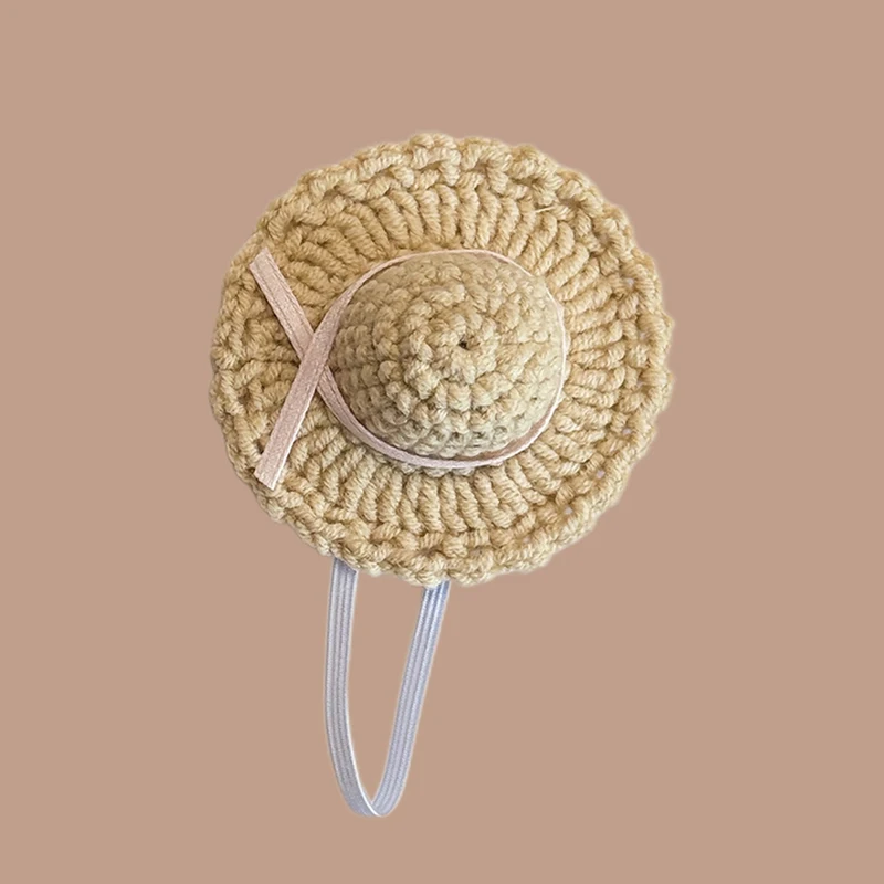 **1pc Cloth Doll Dress Up Accessories For Kids Pretend Play Toy Doll Mini Knitted Woven Straw HatHat Simulation Handmade Hats