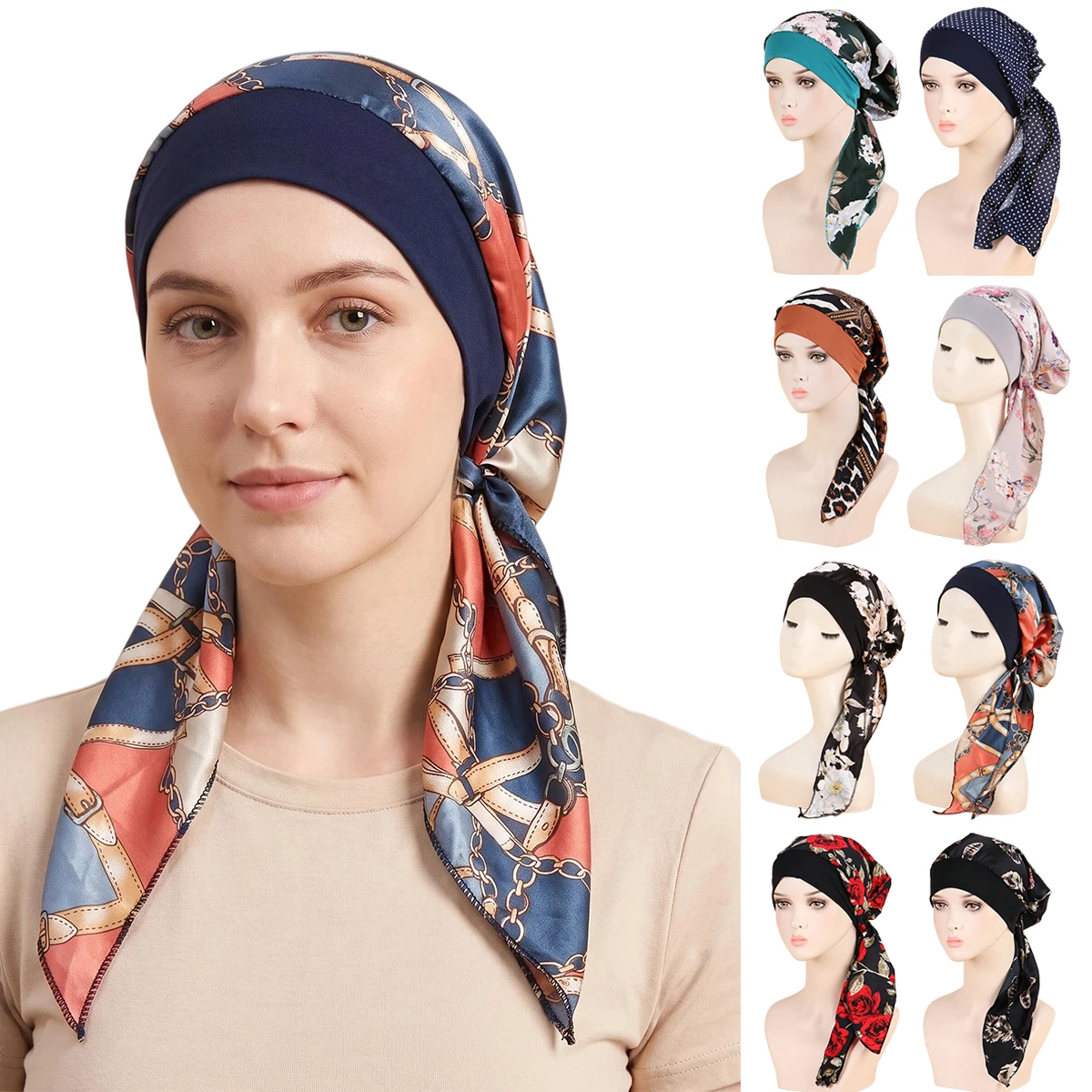 Women's Printed Beanie Turban Head Wrap Scarf Hijab Hair Loss Hat Islamic Chemo Cancer Cap Bonnet for Muslim Ladies