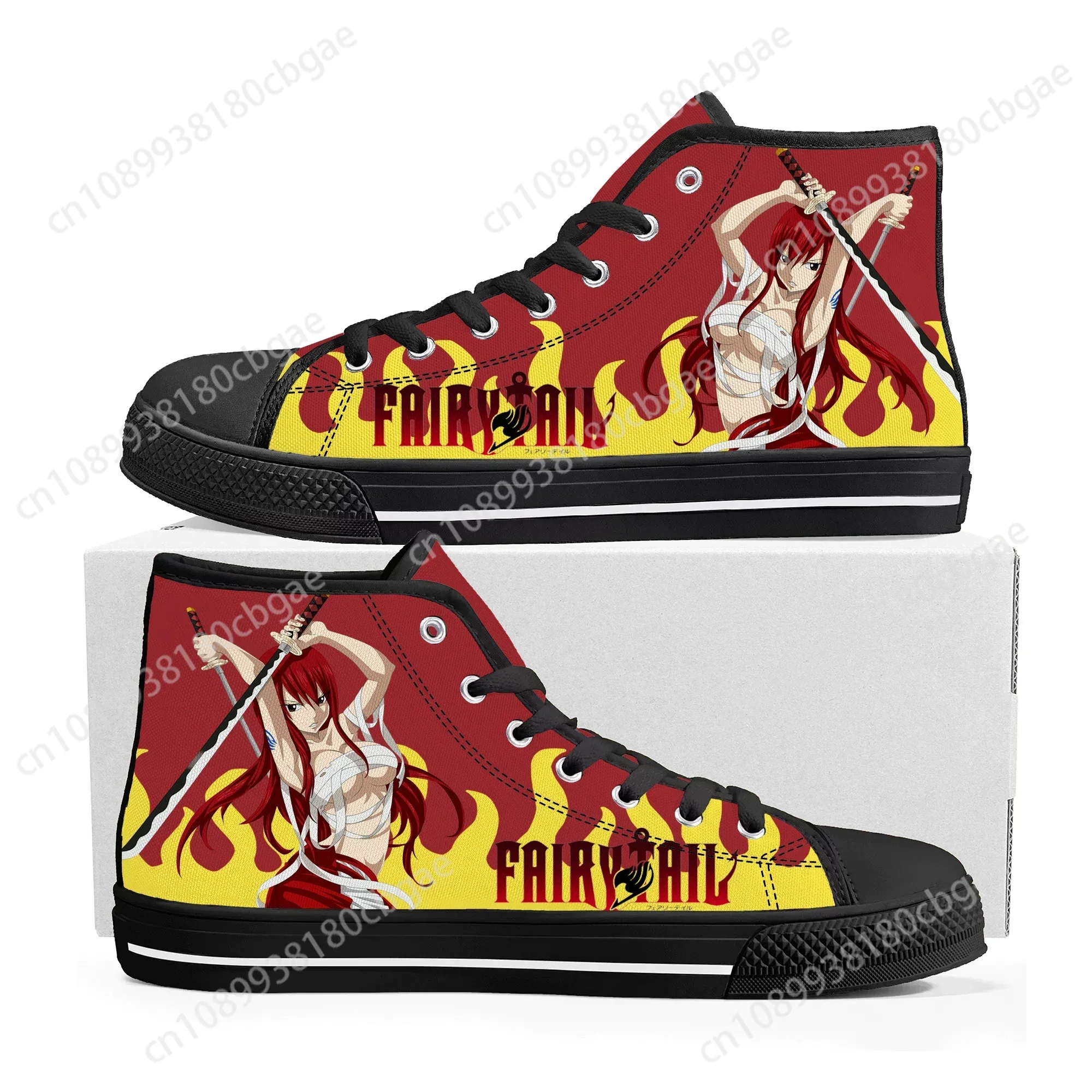 

Hot Anime Fairy Tail Erza Scarlet High Top Sneakers High Quality Mens Womens Canvas Sneaker Casual Couple Shoes Custom Shoe