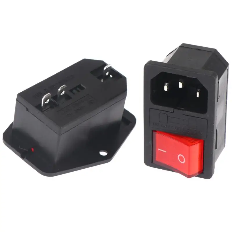 IEC320 C14 AC Inlet Power Socket Red LED Rocker Switch 10A 250V 3 Pin for Fitness Equipment Power Connection