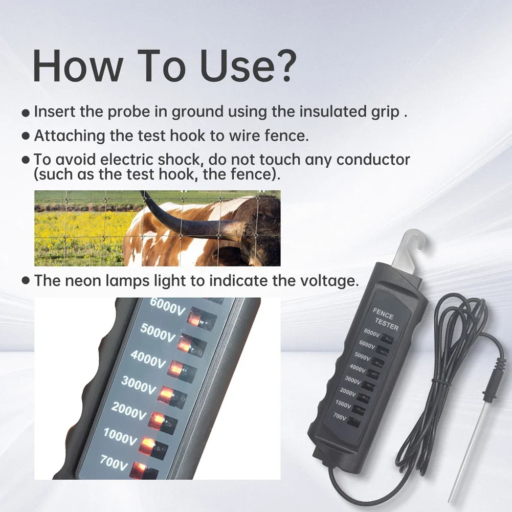 Electric Fence Tester 700-8000V Electronic Fence Pulse Voltage Detector Ultimate Safety Suitable for Horse Enthusiasts Dairy