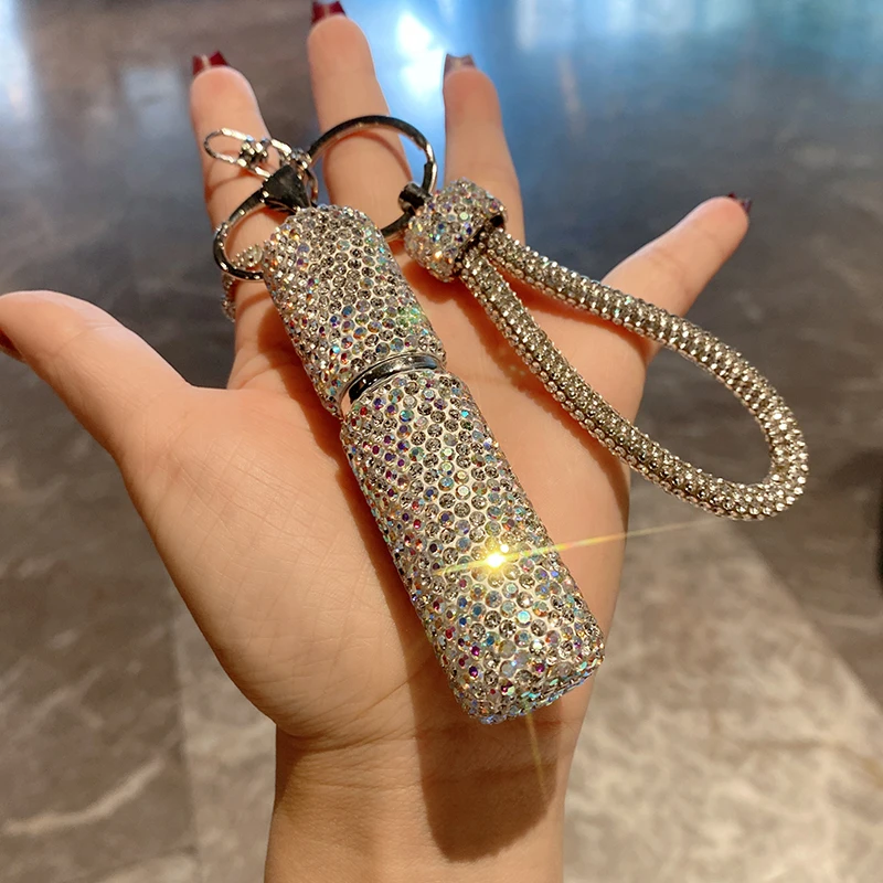 

Portable Perfume Empty Bottles with Rhinestones Keychain Charm for Alcohol Spray Makeup Remover Moisture Essence Sub-Bottling