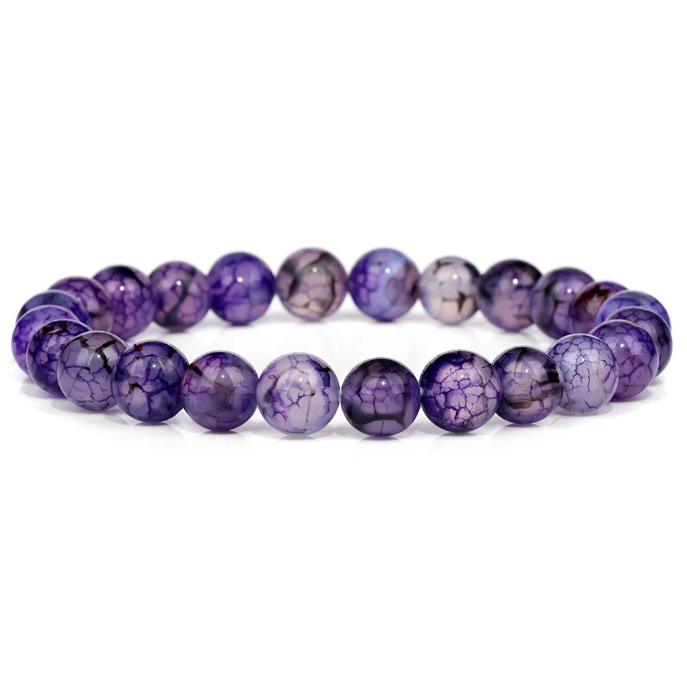 Purple Stone Bracelet 8mm Natural Stone Fire Dragon Agates Amethysts Fluorite Jasper Beads Elastic Bracelets For Women Men