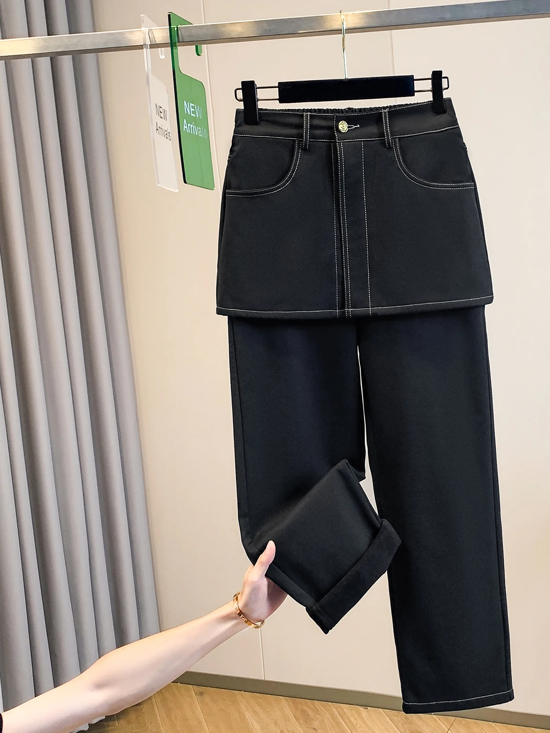 Authentic Winter High Waist Casual Skirt Pants Women's Loose Elastic Waist Maternity Long Trousers Fake Two-Piece Outfit