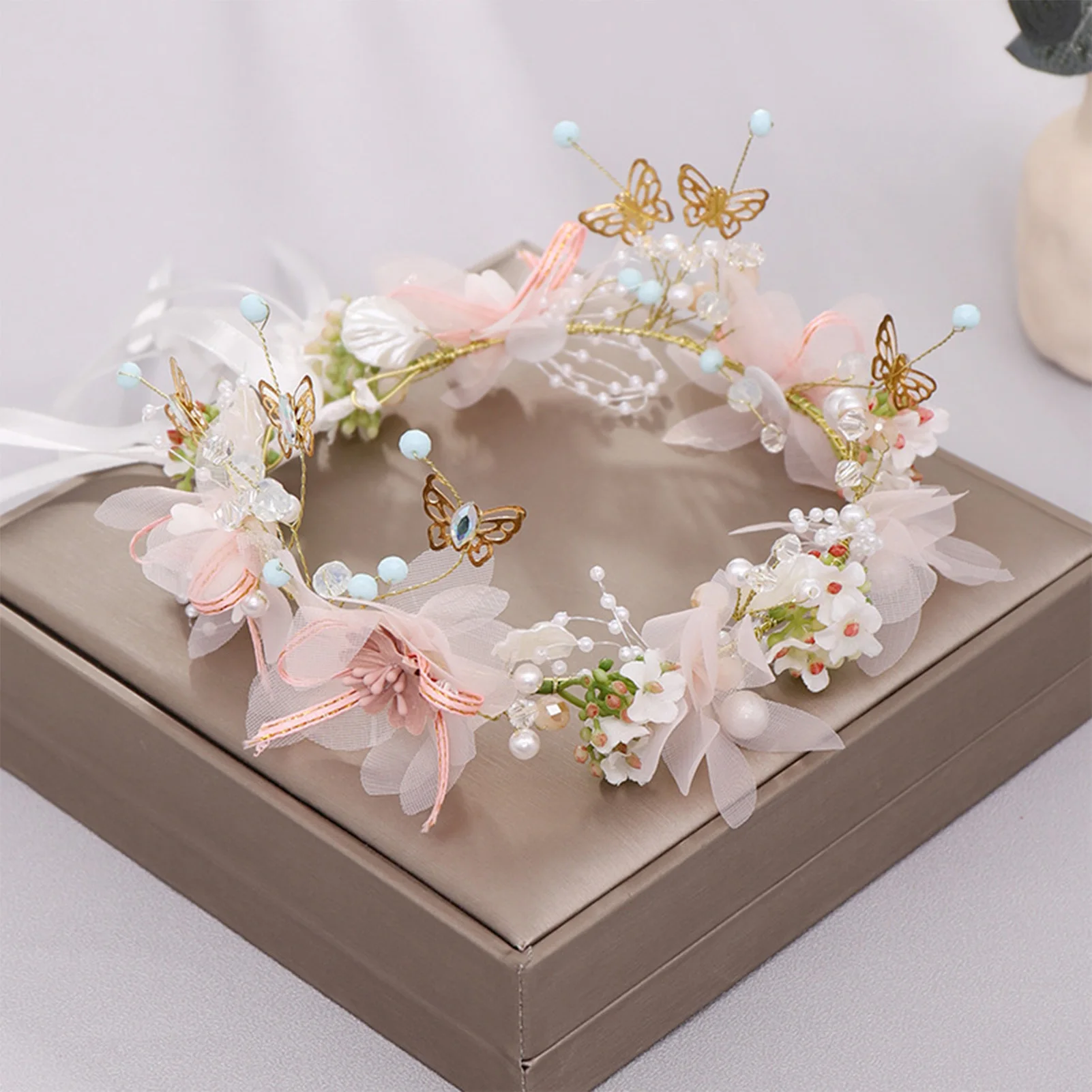 

Butterfly Flower Crown Hairband Lightweight Color Retention Headdress for Banquet Wedding Dresses Skirts